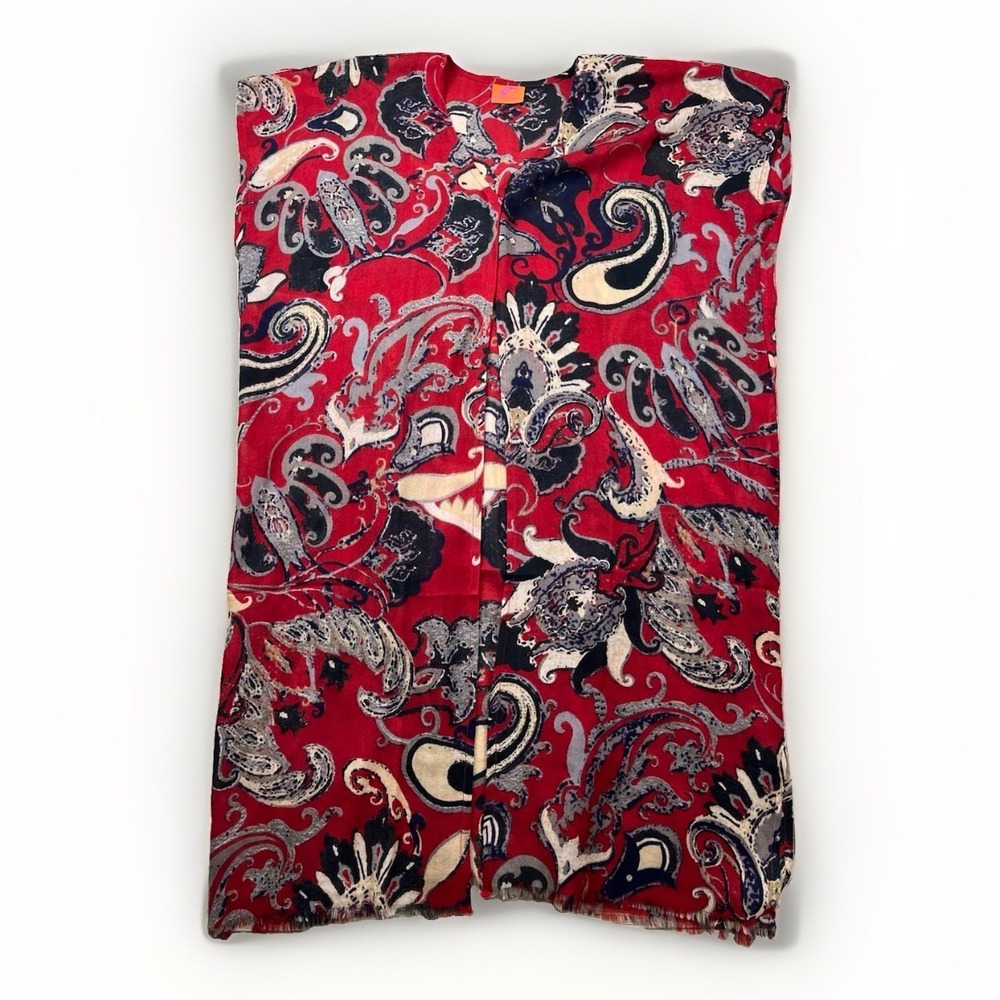 Antropologie Moksha Poncho Fine Woven 100% Wool Scarf Shawl Paisley